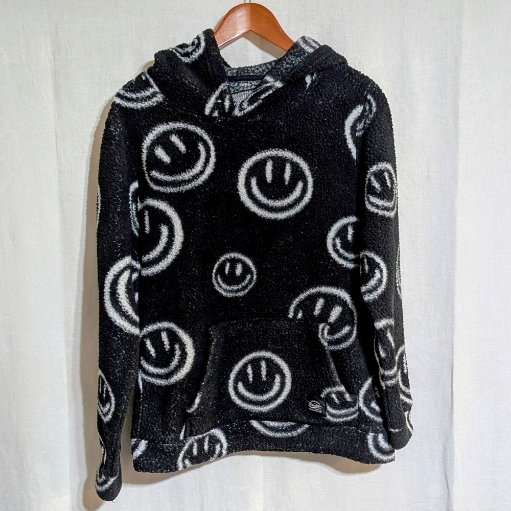 Brooklyn Cloth Manufacturing Black Smiley Face Fleece Hoodie Size Small